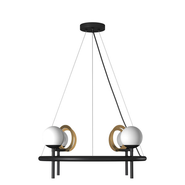Fusion Matte Black and Brass Four-Light Chandelier, image 4