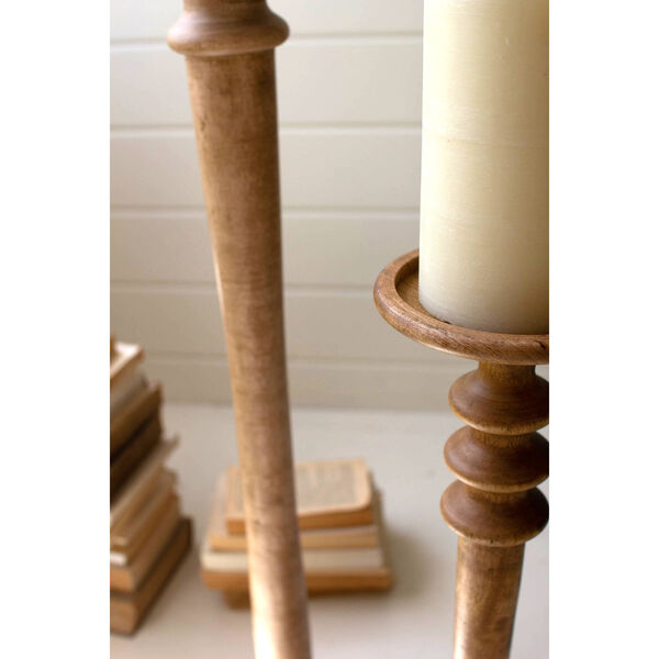Brown Natural Tall Mango Wood Pillar Candle Stands, Set of Two, image 3