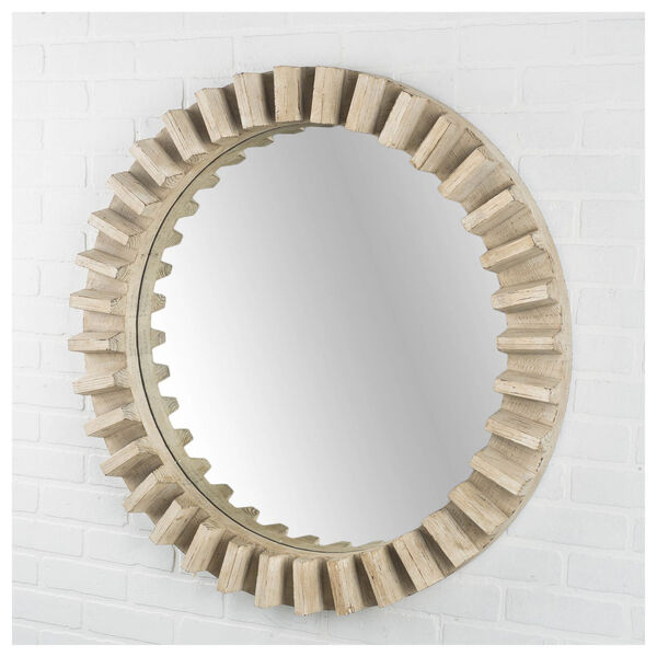 Sprocket Natural Brown Round Wood Frame Wall Mirror, image 1