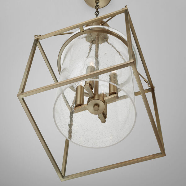 Aged Brass Four-Light Pendant with Clear Seeded Glass, image 3