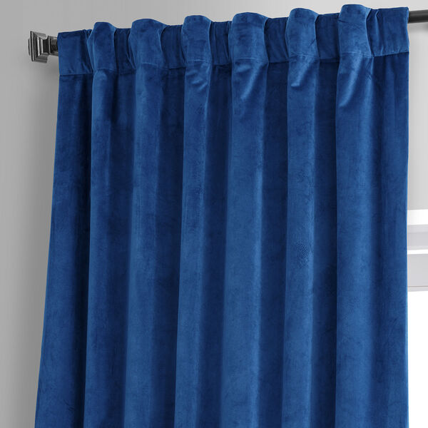 Signature Babylonian Blue Plush Velvet Hotel Blackout Single Panel Curtain, image 4