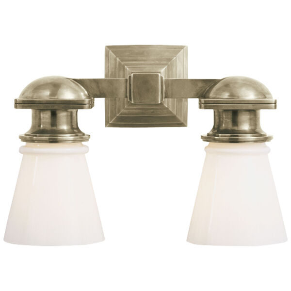 New York Subway Double Light in Antique Nickel with White Glass by Chapman and Myers, image 1