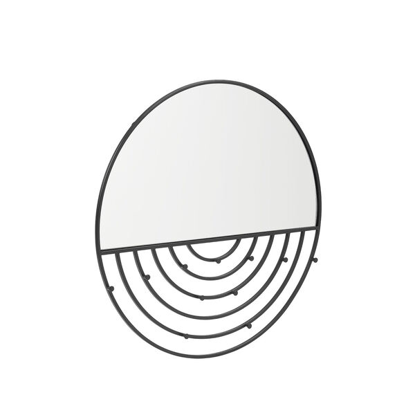 Elle Black Round Wall Mirror with Hooks, image 4