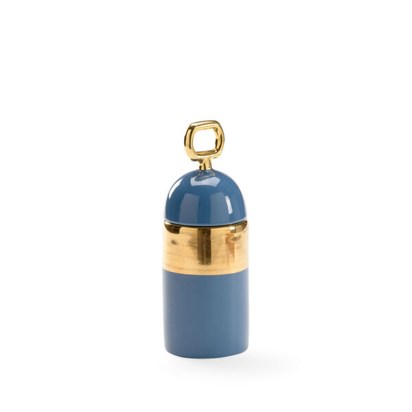 Claire Bell French Blue Glaze and Metallic Gold Banded Jar, image 1