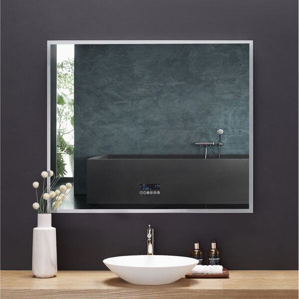 Immersion White 48 x 40 Inch LED Frameless Mirror with Bluetooth Defogger and Digital Display, image 1