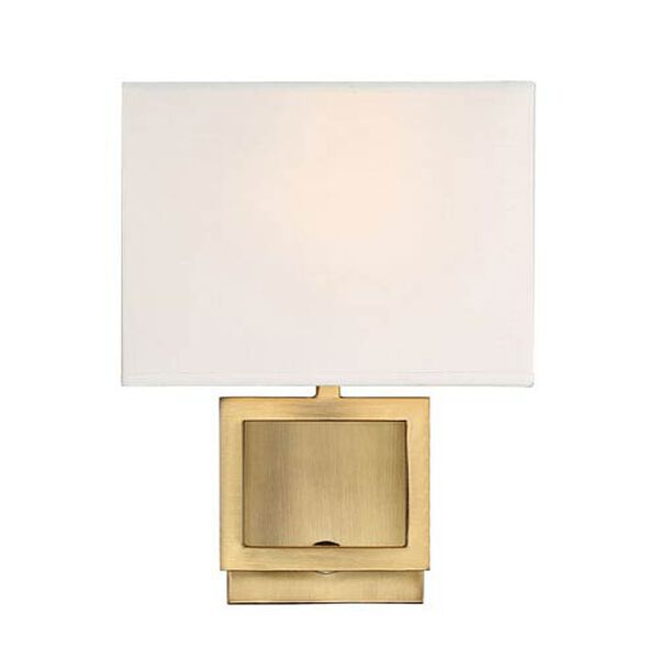 Uptown Natural Brass One-Light Wall Sconce with Square White Fabric Shade, image 1