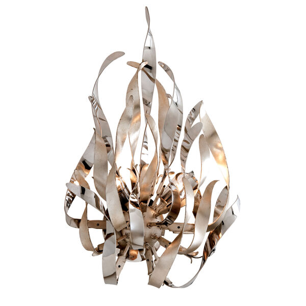 Graffiti Silver Leaf and Polished Stainless Two-Light Wall Sconce, image 1