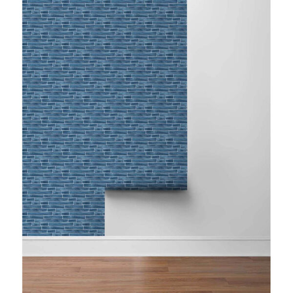 NextWall Blue Brushed Metal Tile Peel and Stick Wallpaper, image 5