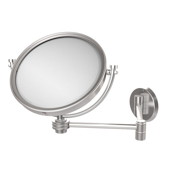 8 Inch Wall Mounted Extending Make-Up Mirror 2X Magnification with Dotted Accent, Satin Chrome, image 1