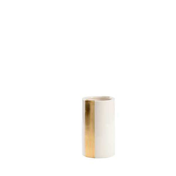White Glaze and Antique Gold Small Banded Vase, image 1