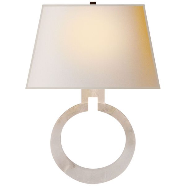 Ring Form Large Wall Sconce in Alabaster with Natural Paper Shade by Chapman and Myers, image 1