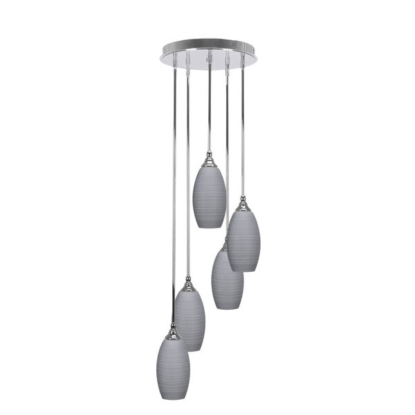Empire Chrome Five-Light Cluster Pendant with Six-Inch Gray Matrix Glass, image 1
