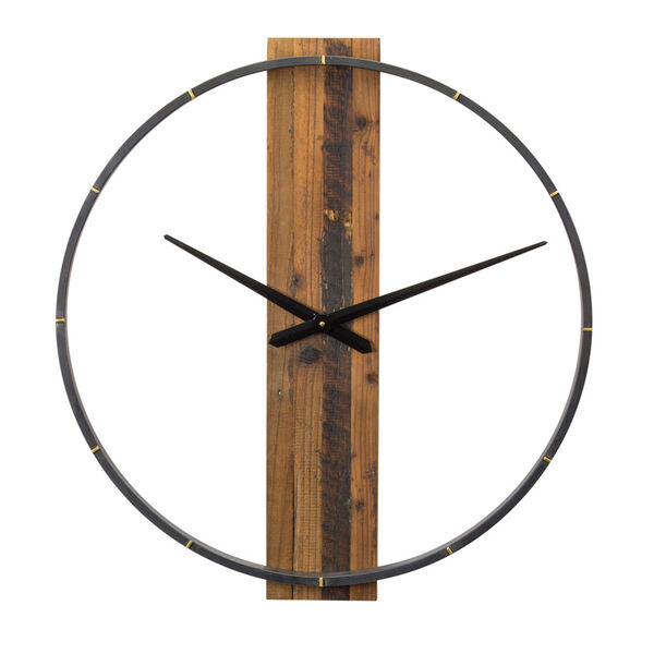 Brown Wood MDF Iron Wall Clock, image 1
