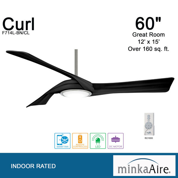 Curl Brushed Nickel Coal 60-Inch Smart LED Ceiling Fan, image 5