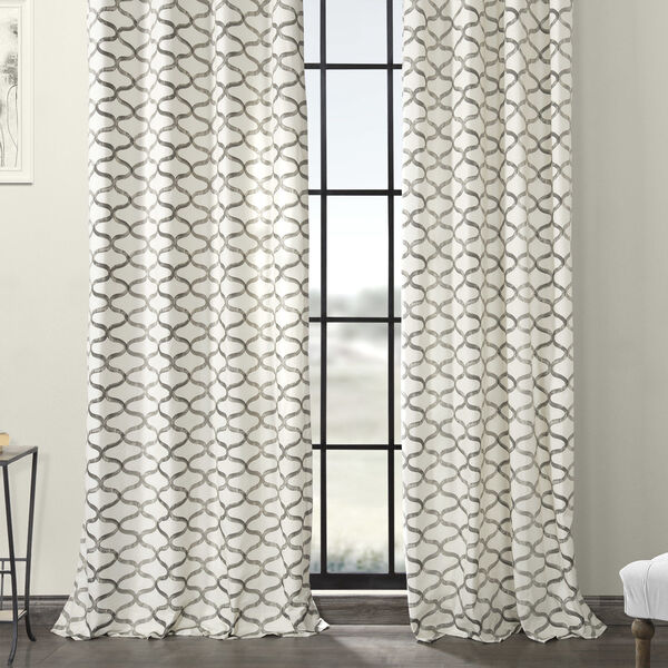 Illusions Silver Grey Grommet Printed Cotton Curtain Single Panel, image 4