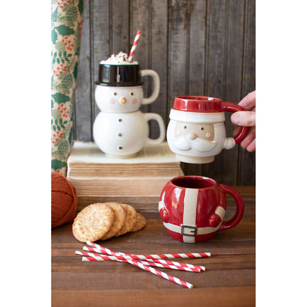 Multicolor Ceramic Stackable Santa and Snowman Mugs, Set of 2, image 3