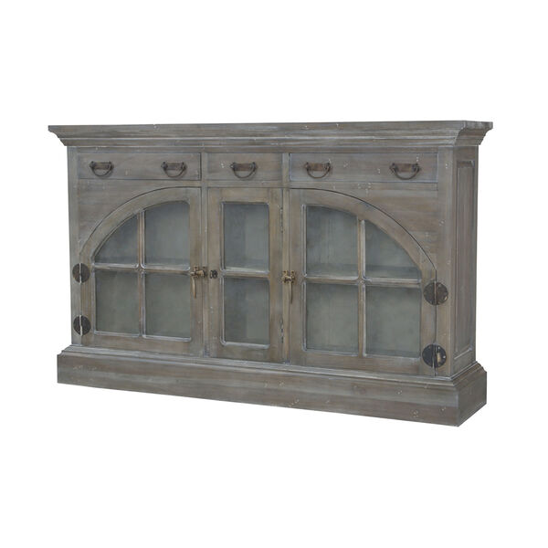Farmhouse Waterfront Grey Stain China Credenza, image 1