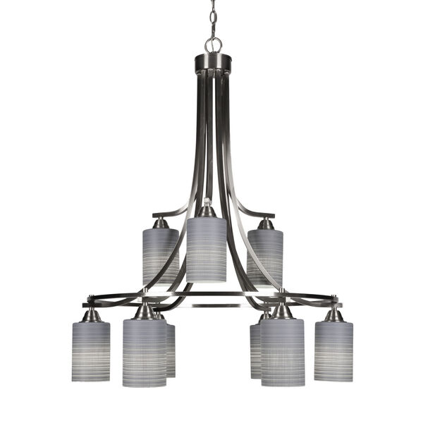 Paramount Brushed Nickel Nine-Light 29-Inch Chandelier with Gray Matrix Glass, image 1