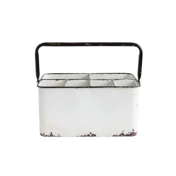Distressed White Metal Caddy with 6 Compartment, image 1