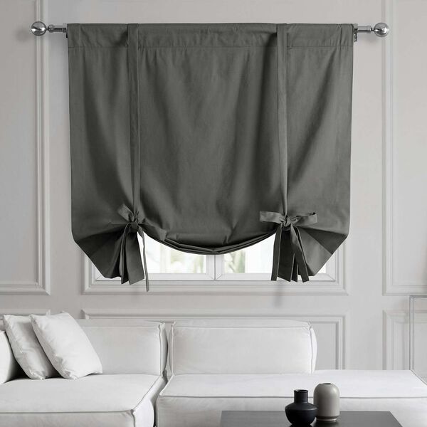 Millstone Gray Solid Cotton Tie-Up Window Shade Single Panel, image 1