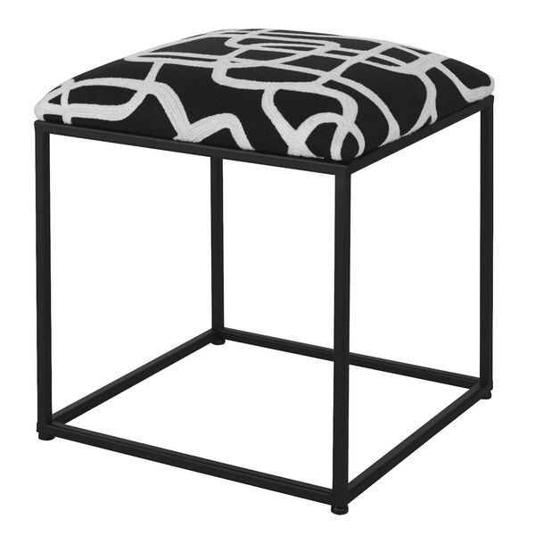 Twists And Turns Black and White Fabric Accent Stool, image 1