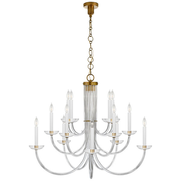 Wharton Chandelier in Clear Acrylic and Hand-Rubbed Antique Brass by AERIN, image 1