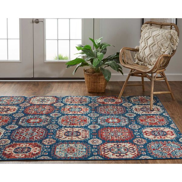 Nolan Bohemian Eclectic Patchwork Blue Red Tan Area Rug, image 4
