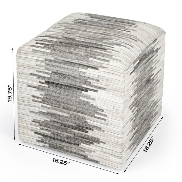 Victorian White and Gray Hair on Hide Pouf, image 5