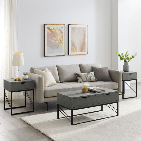 Grey and Black Coffee Table and Side Table Set, 3-Piece, image 3