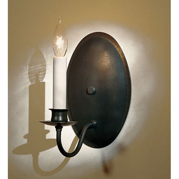 Simple Lines Natural Iron One Light Wall Sconce with Oval Backplate, image 1