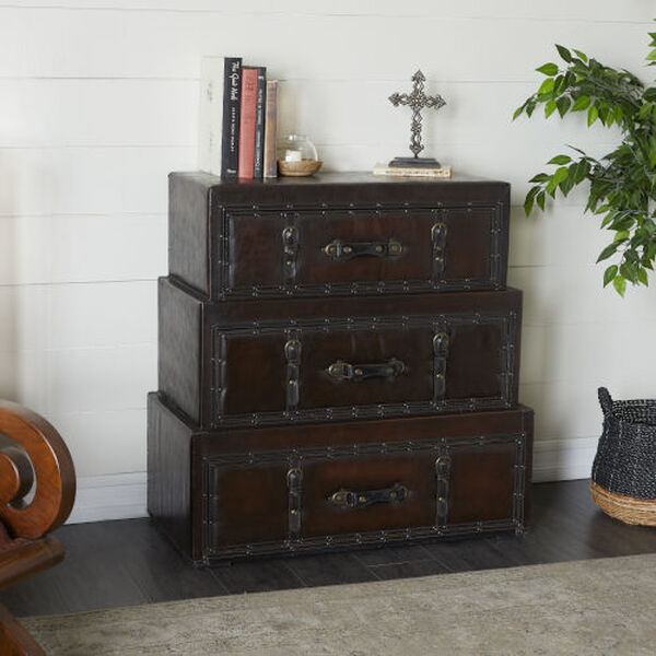Brown Faux Leather and Wood Chest, image 1