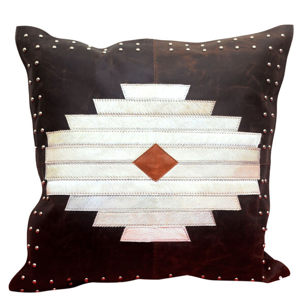 Dark Brown 20 In. X 20 In. Aztec Design Leather Hide Throw Pillow, image 1