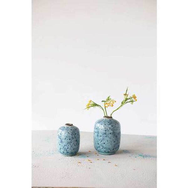 Blue Floral Pattern Terra-Cotta Vase, image 3