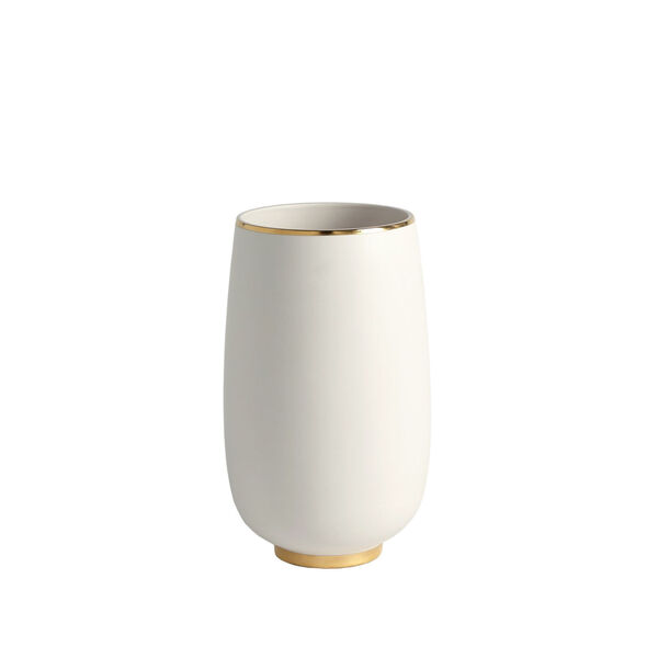 Gold Rim and White 8-Inch Bulb Vase, image 2
