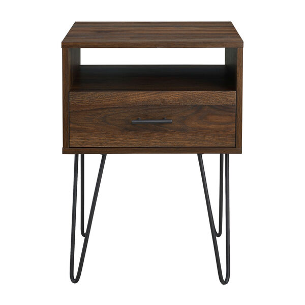 18-Inch Dark Walnut Modern Single Drawer Hairpin Leg Side Table, image 2