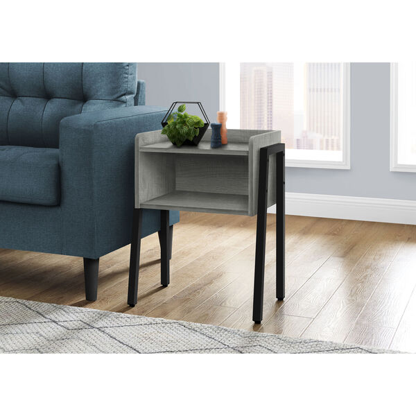 Gray and Black End Table with Open Shelf, image 2