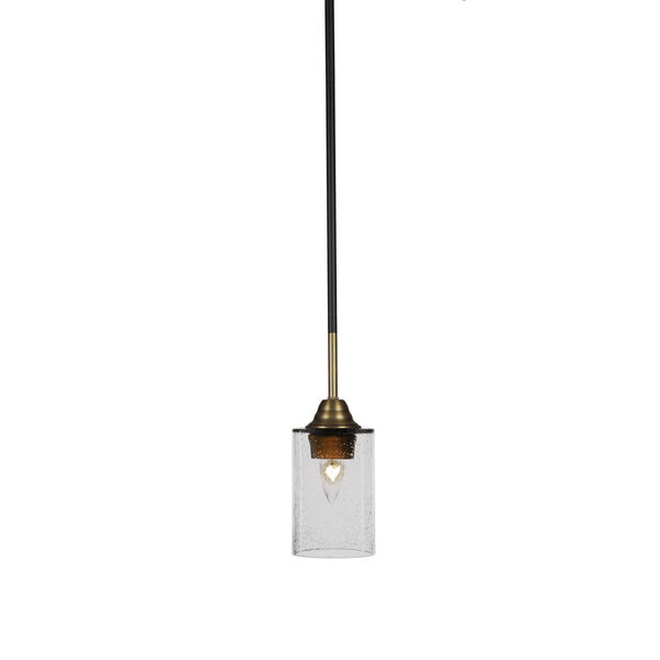 Paramount Matte Black and Brass Four-Inch One-Light Mini Pendant with Clear Bubble Shade, image 1
