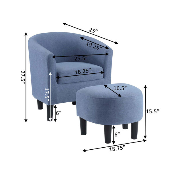 Take a Seat Blue Linen Churchill Accent Chair with Ottoman, image 7
