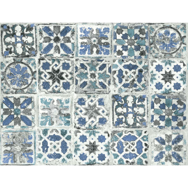 Stonecraft Encaustic Blue Tile Peel and Stick Wallpaper, image 2