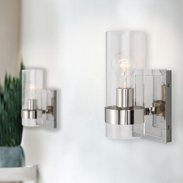 Cardiff Polished Nickel One-Light Cylinder Wall Sconce, image 2