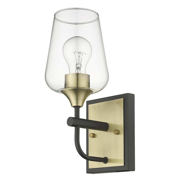 Gladys Antique Brass and Black One-Light Bath Sconce with Clear Glass, image 3