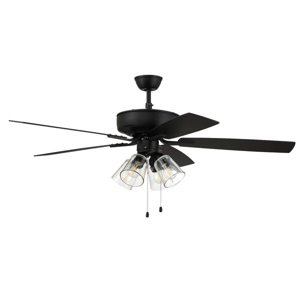 Pro Plus Flat Black 52-Inch Four-Light Ceiling Fan with Clear Glass Bell Shade, image 1