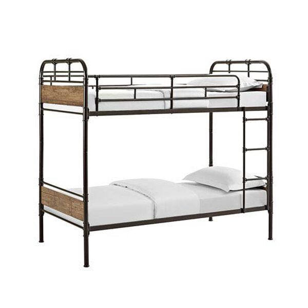 Twin over Twin Metal Wood Bunk Bed - Black, image 4