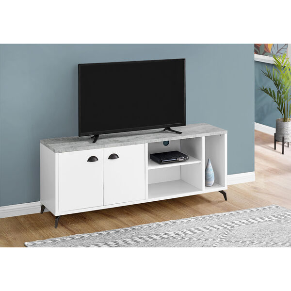 White and Black Two-Door TV Stand with Storage, image 2