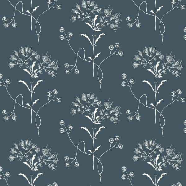 Wildflower White on Navy Wallpaper - SAMPLE SWATCH ONLY, image 1