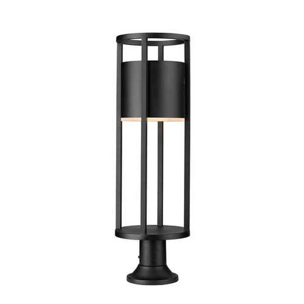 Luca Black LED Outdoor Pier Mounted Fixture with Etched Glass Shade, image 1