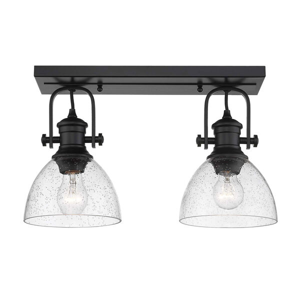 Hines Black Two-Light Semi-Flush Mount With Seeded Glass, image 1