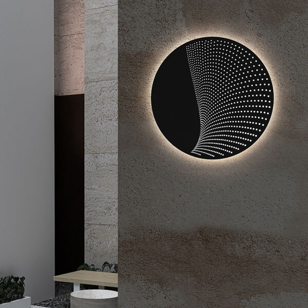 Dotwave Textured Black Large Round LED Sconce, image 2