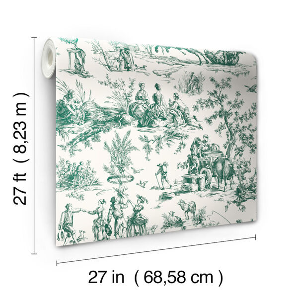 Grandmillennial Dark Green Seasons Toile Pre Pasted Wallpaper - SAMPLE SWATCH ONLY, image 4