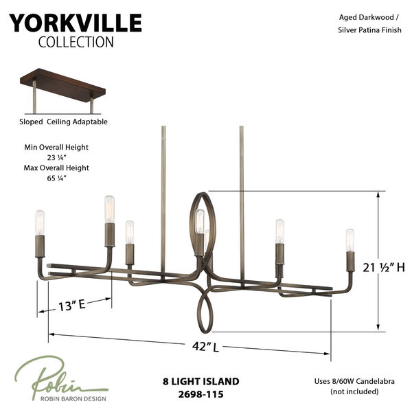Yorkville Aged Darkwood with Silver Pati Eight-Light Island Chandelier, image 2